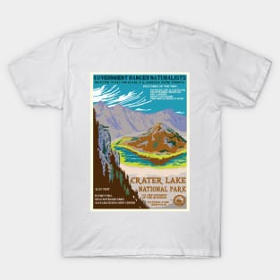 Retro WPA Poster of Crater Lake National Park Reimagined for the Future with Climate Change T-Shirt